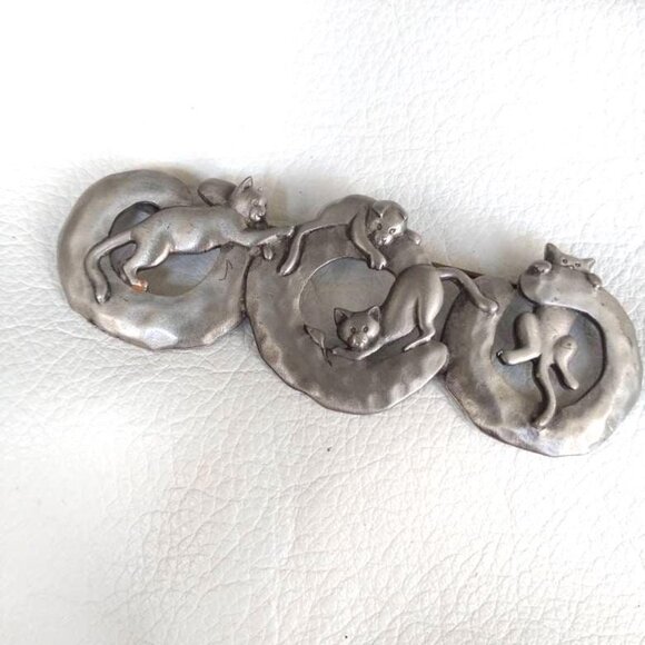 JJ Jonette Pewter Cats Pin Set Antique Pinback Retro Vintage gift pet mom dad - Picture 8 of 8